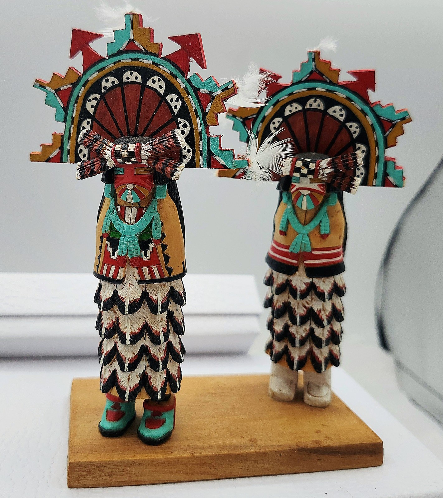 Vtg Wood Native American Hopi Salako Taka & Mana Kachina Figures M. Poseyesva Jr