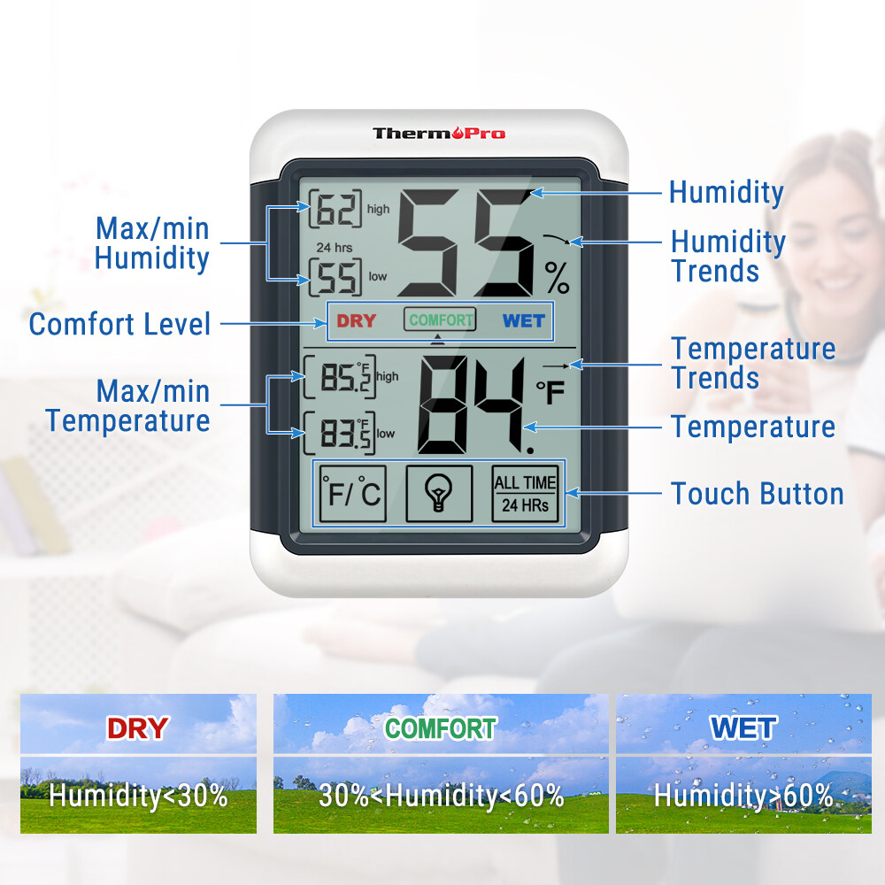 2×ThermoPro Digital Indoor Thermometer Hygrometer Touchscreen Humidity Monitor