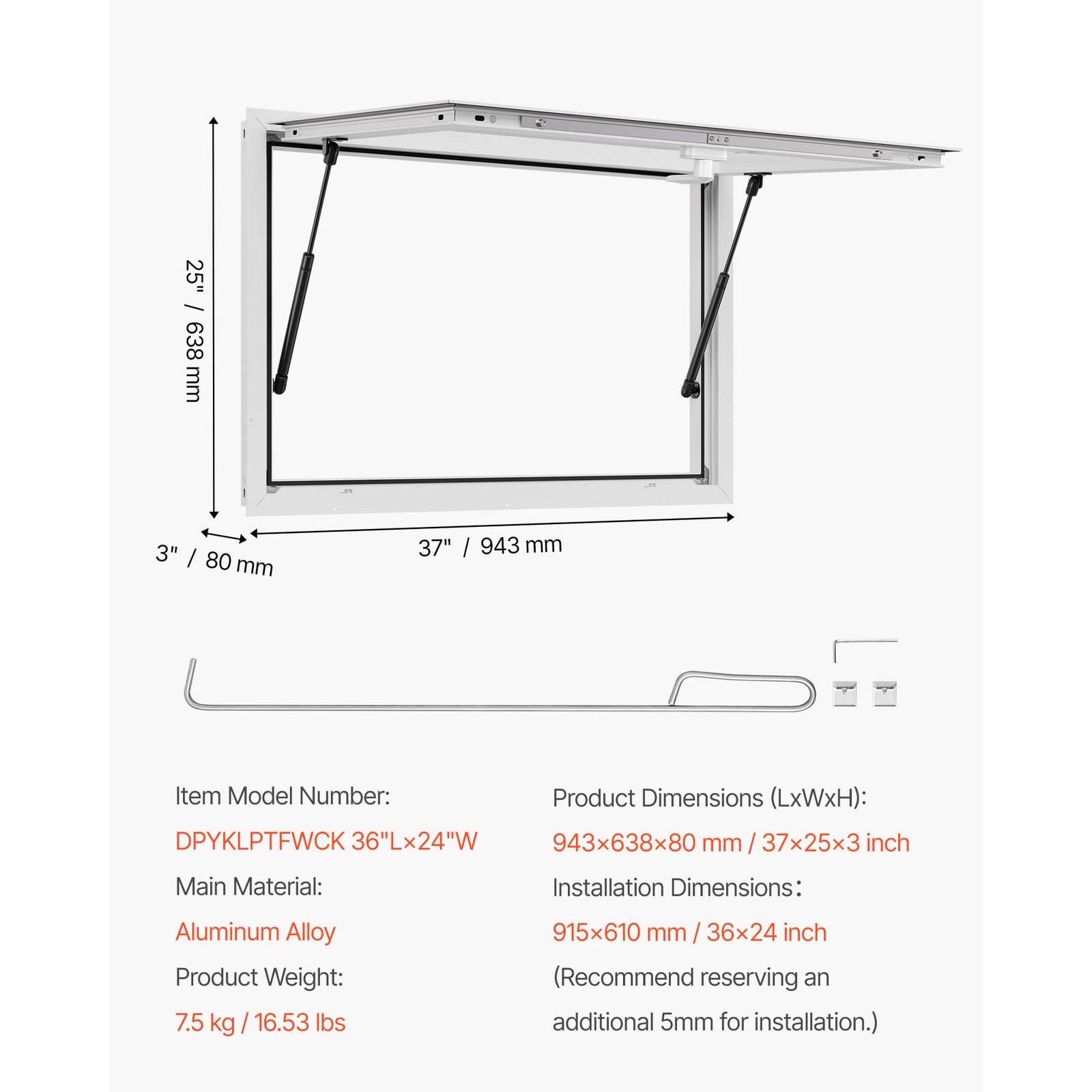 Uimoso 36x24in Food Truck Service Window with Awning,Aluminum Alloy Construction