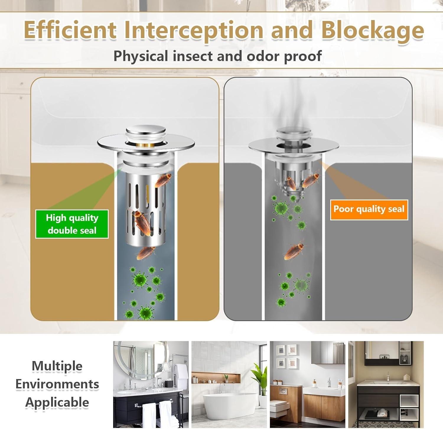 3-in-1 Bathroom Sink Plug - Rebound Pop-Up Drain Filter & Washbasin Core