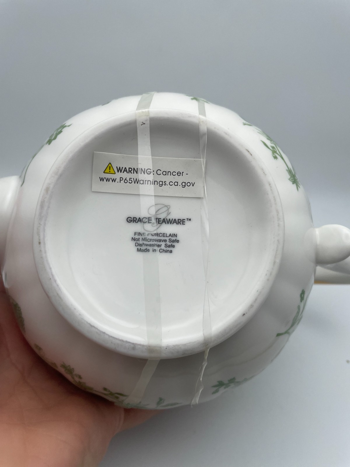 Grace Teaware Shabby Chic Green Floral Gold Trim Fine Porcelain Teapot & Lid B97