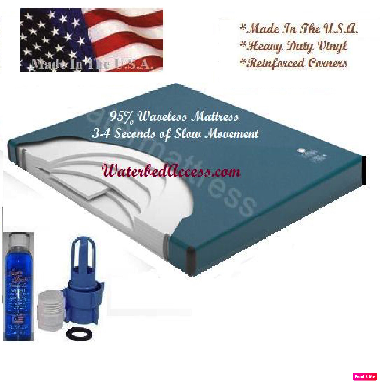 KING SOFTSIDED WATERBED with Dual 95% Waveless, Dual Heaters and Base