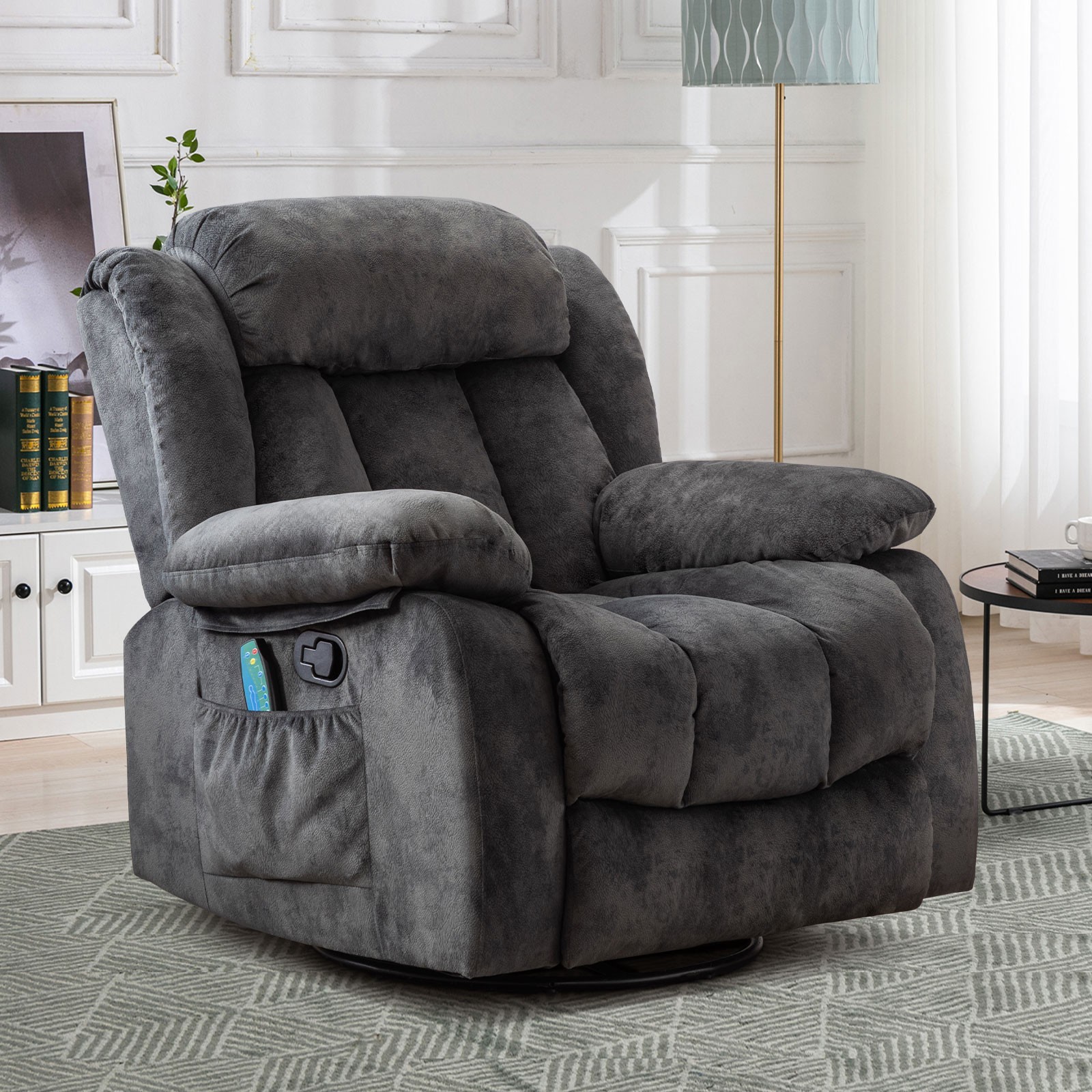 EBELLO Massage Swivel Rocker Recliner Chair w/ Heat & Vibration Manual Recliner