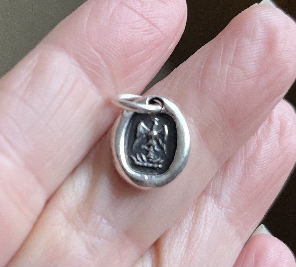 Silver Wax Seal Charm Imprinted With Phoenix