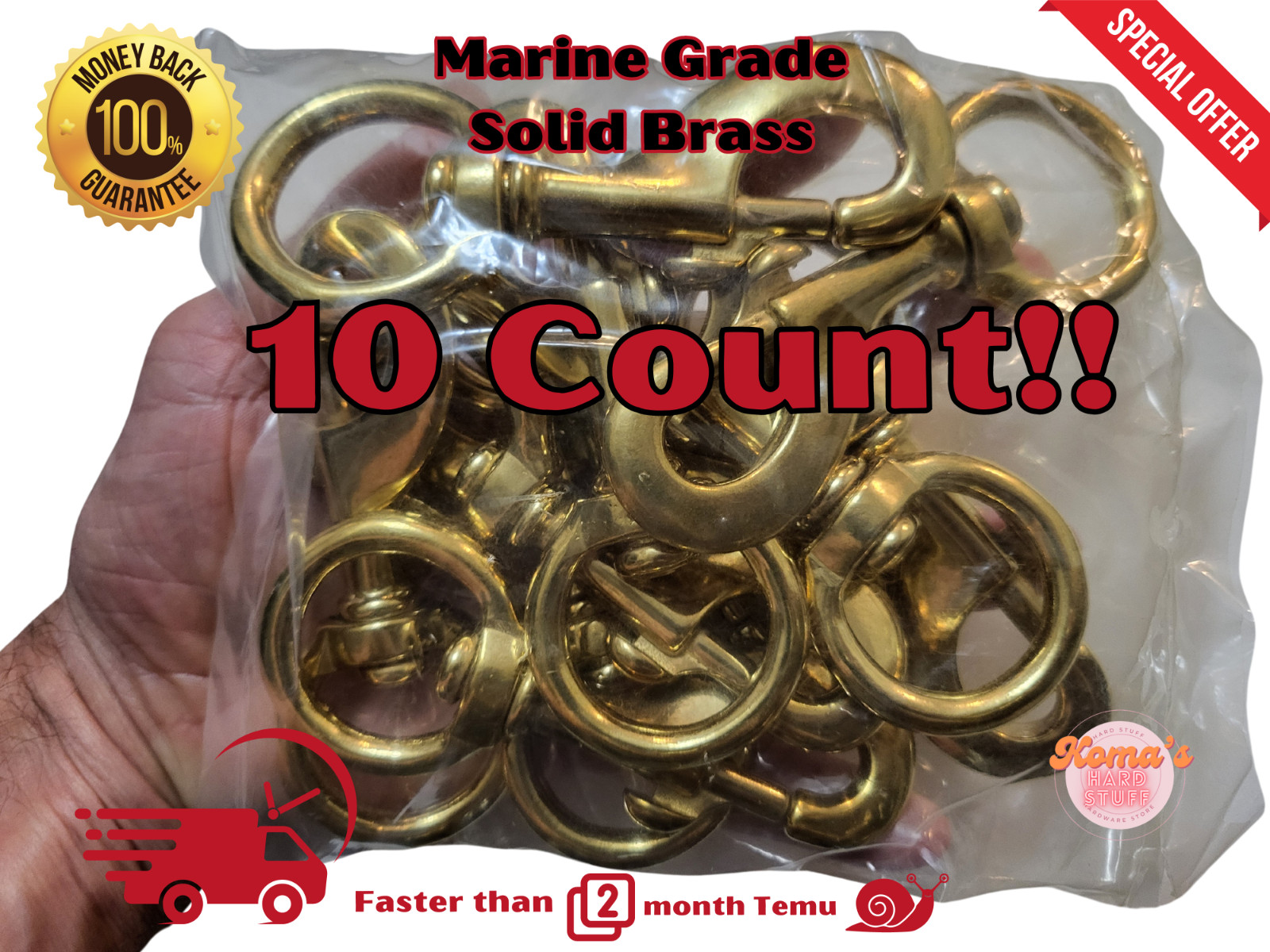 4 3/4" Solid Brass Snap hook with 1 1/4" swivel eye for lounge, rein, leash,rope