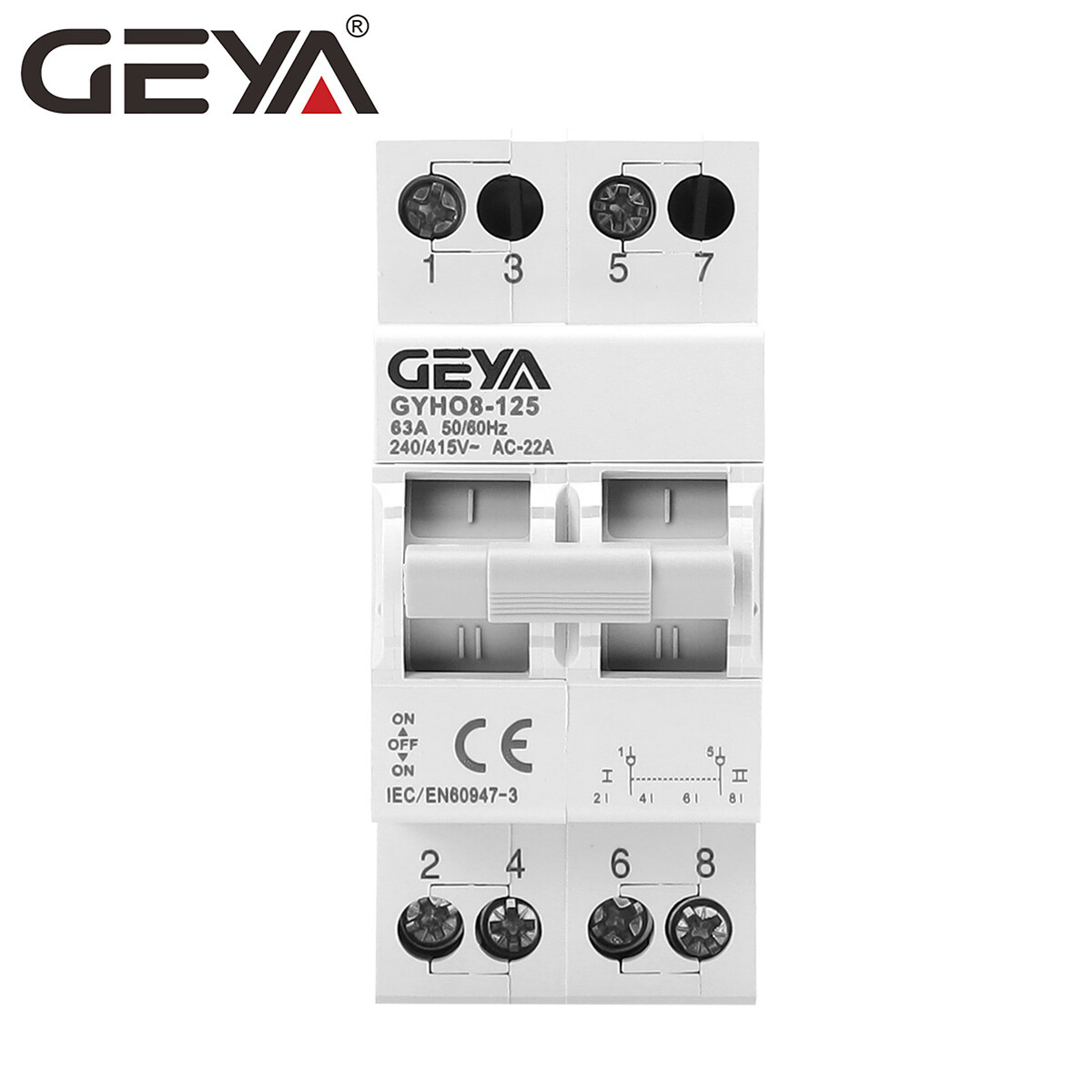 GEYA Manual Changeover Transfer Isolating Switch 2Pole 63A Dual Power Solar/Grid