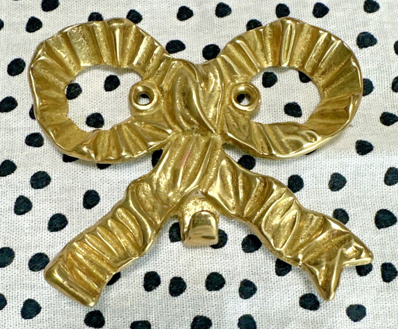 70`s Hollywood Regency Glam Solid Brass Boujee Bow Hanger Wall Mount Hook 4"