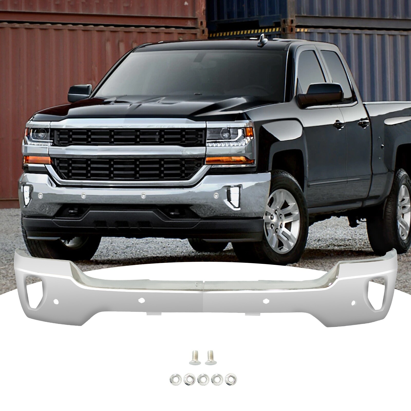 Chrome Steel Front Bumper For 2016-2018 Chevy Silverado 1500 w/Senser Holes