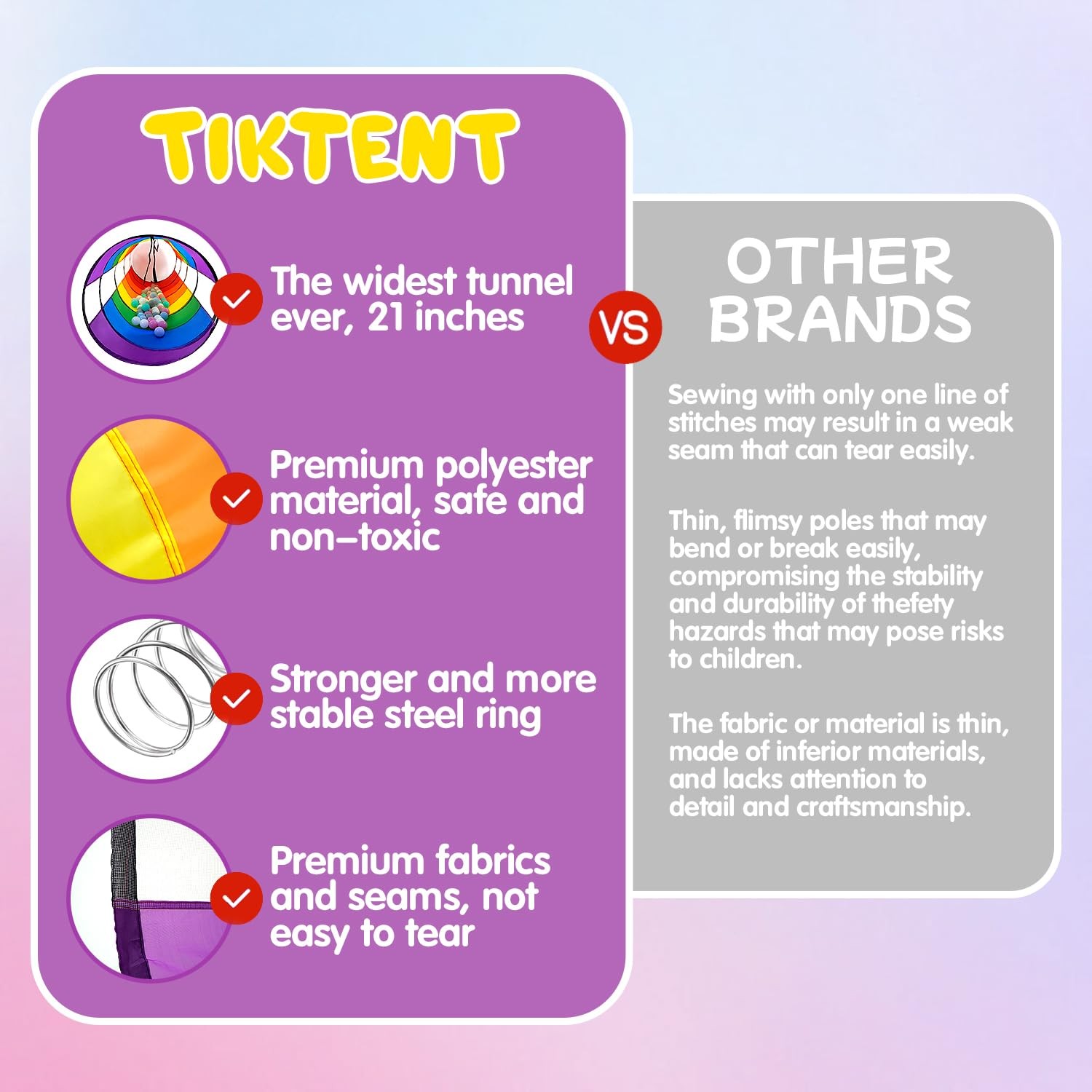 Kids Play Tunnel for Toddlers, Large 21" Colorful Rainbow Pop Up Crawl Throug...