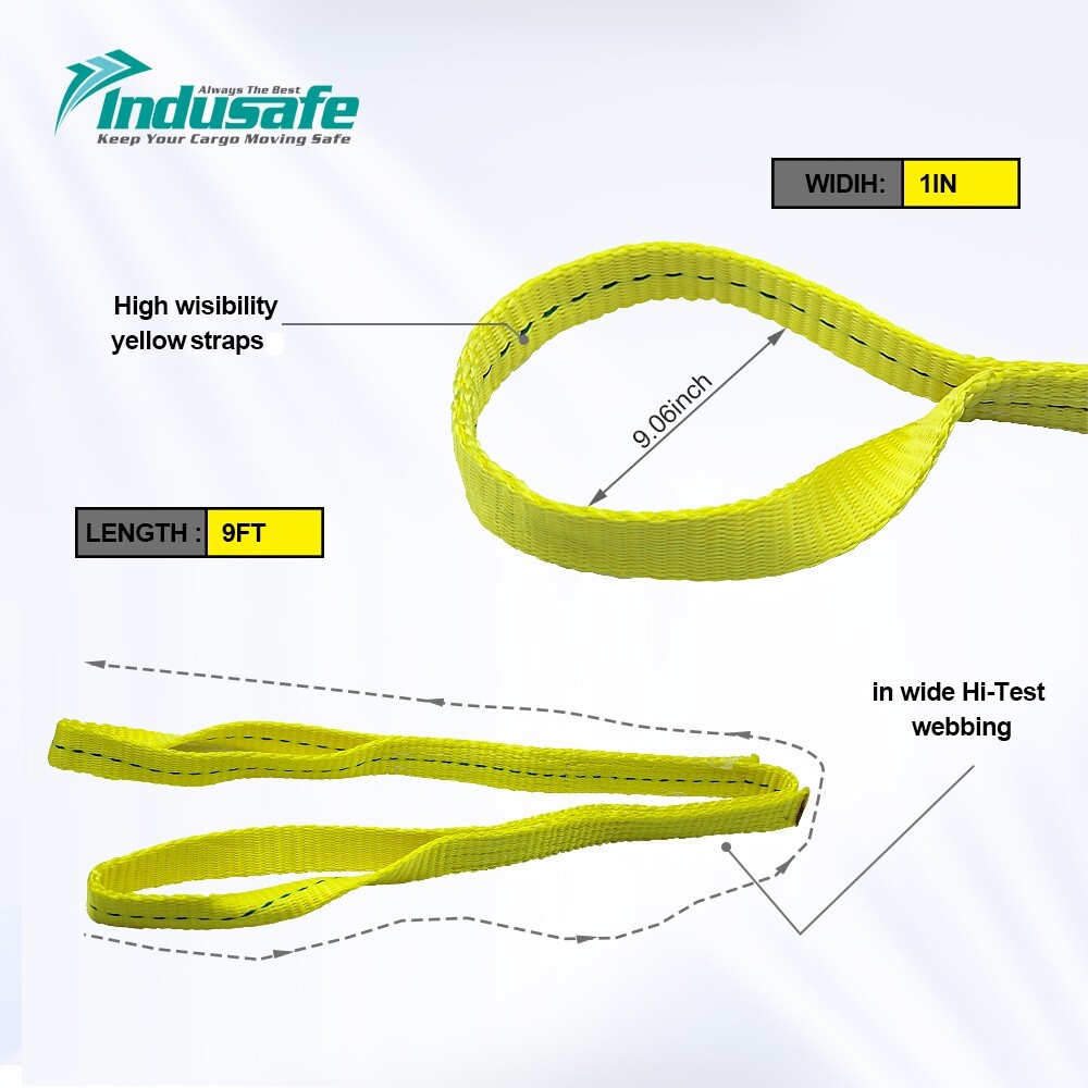 Indusafe 1" x 3' Polyester Lifting Slings Strap, Twist Eye Web Slings 1600LBS