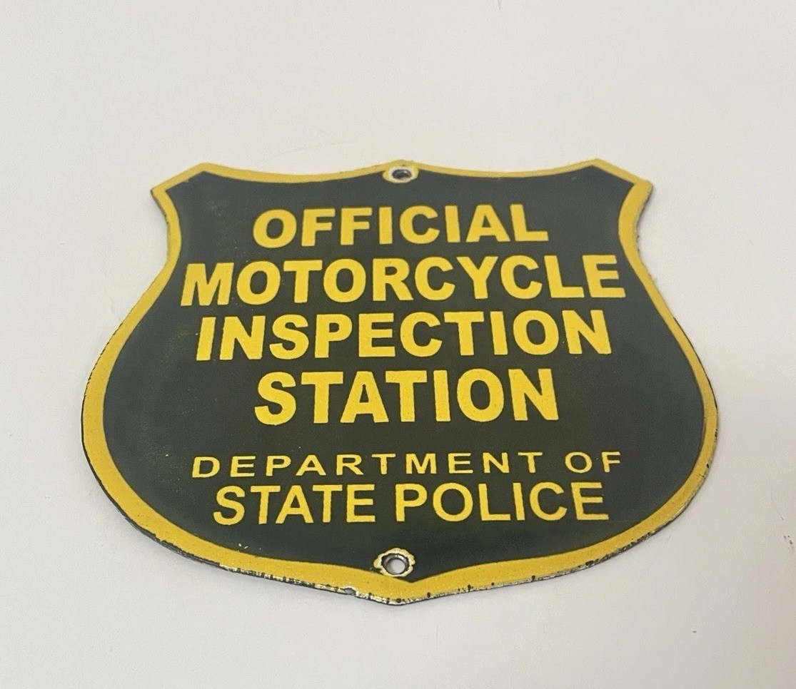 Vintage Official Motorcycle Inspection Station Porcelain Sign ~ Harley Davidson