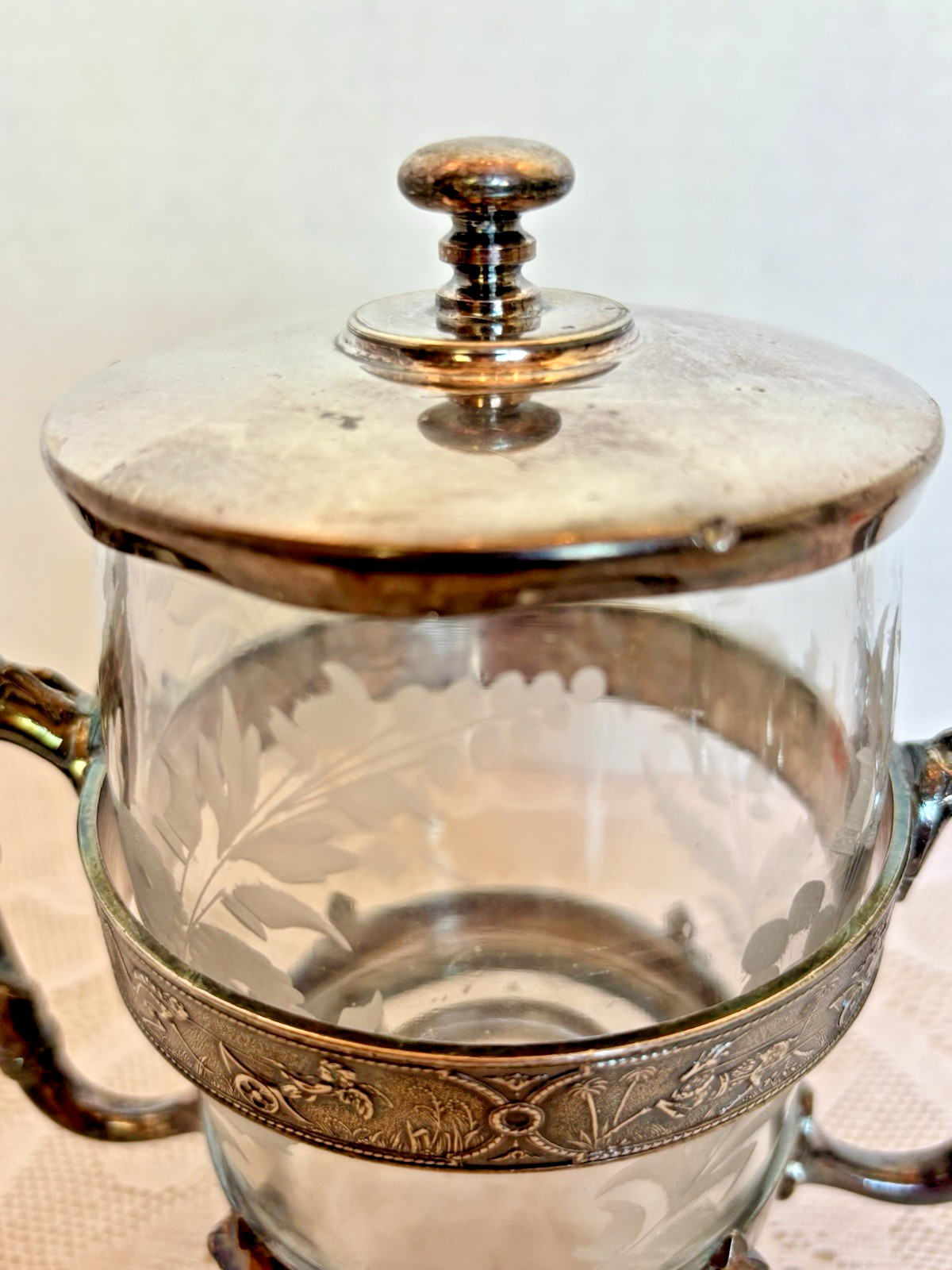 Antique Reed & Barton 980 Victorian Pickle Castor Etched Glass Silverplate