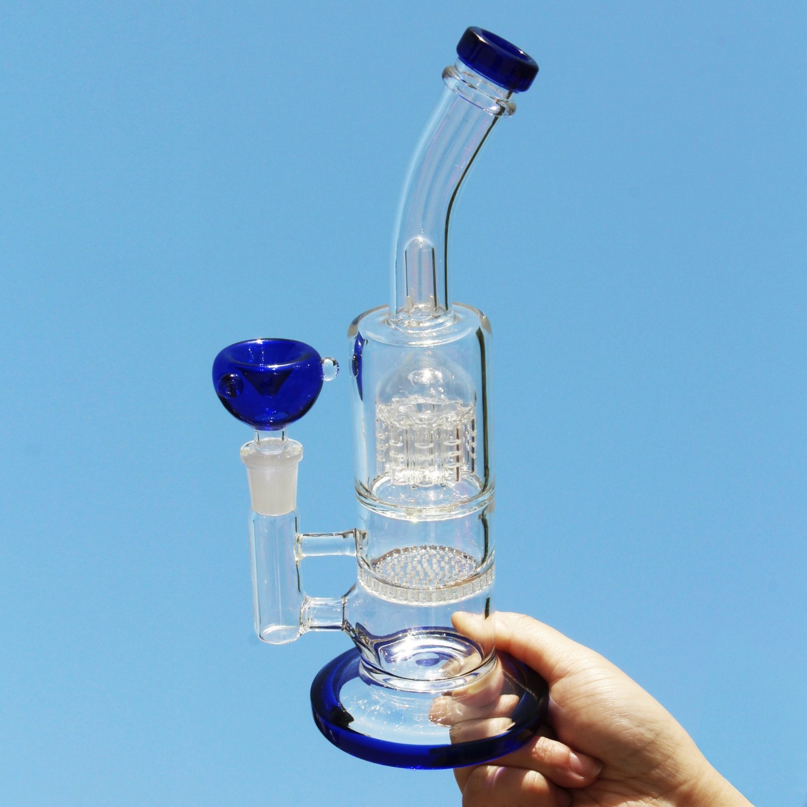 10" Blue Heavy Glass Bong Shisha Percolate Hookah Water Pipe w/ 14mm Bowl