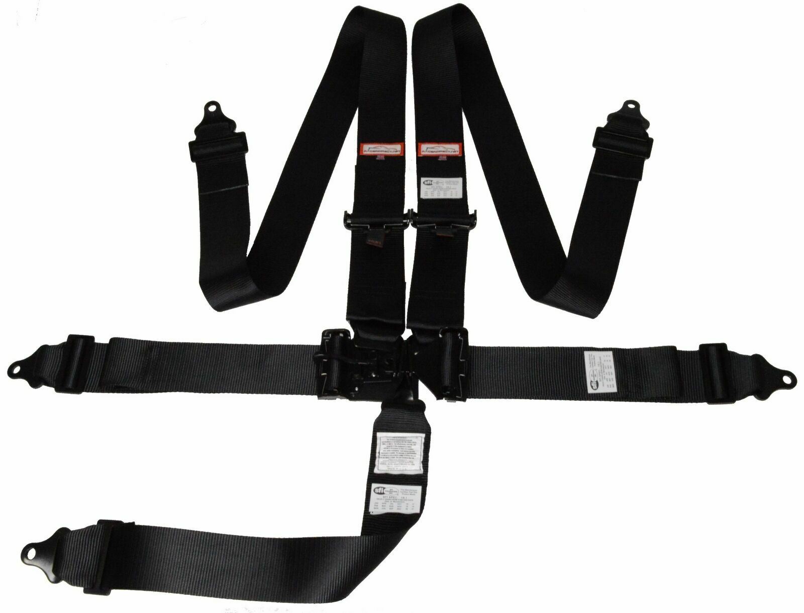 OUTLAW AUTO RACING HARNESS SFI 16.1 LATCH & LINK FLOOR MOUNTED 5 POINT BLACK