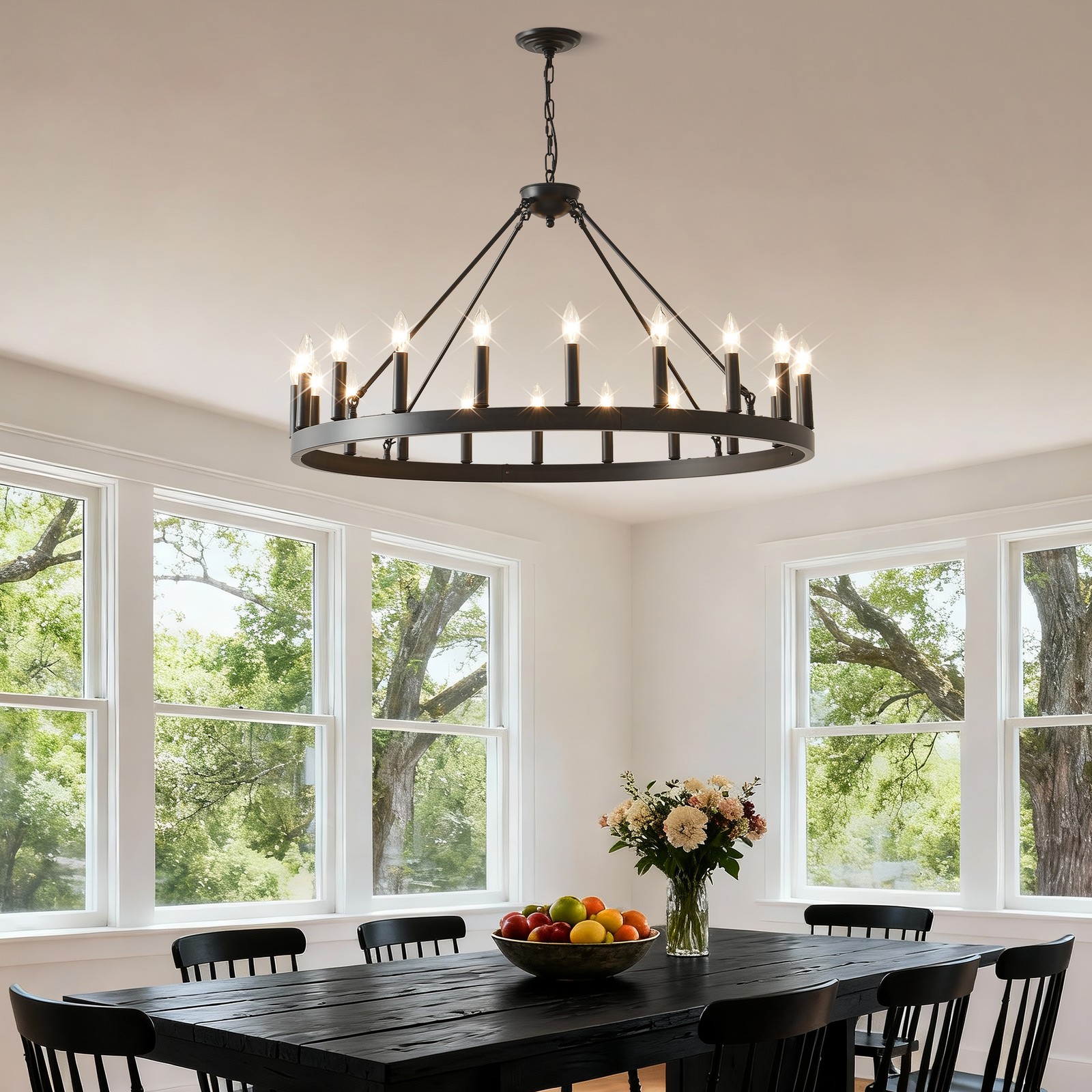 40'' Pendant 20 Light Wagon Wheel Black Farmhouse Chandelier Living Room Fixture