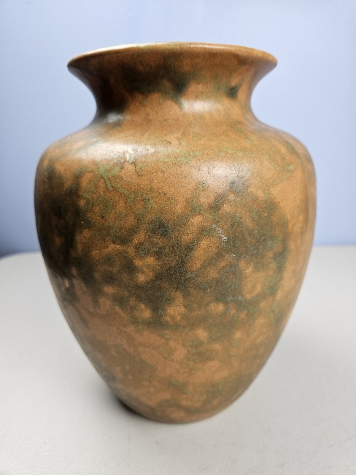 Vintage Burley Winter Art Pottery Wide Mouth Mottled Ceramic Vase 8.5" CRACKED