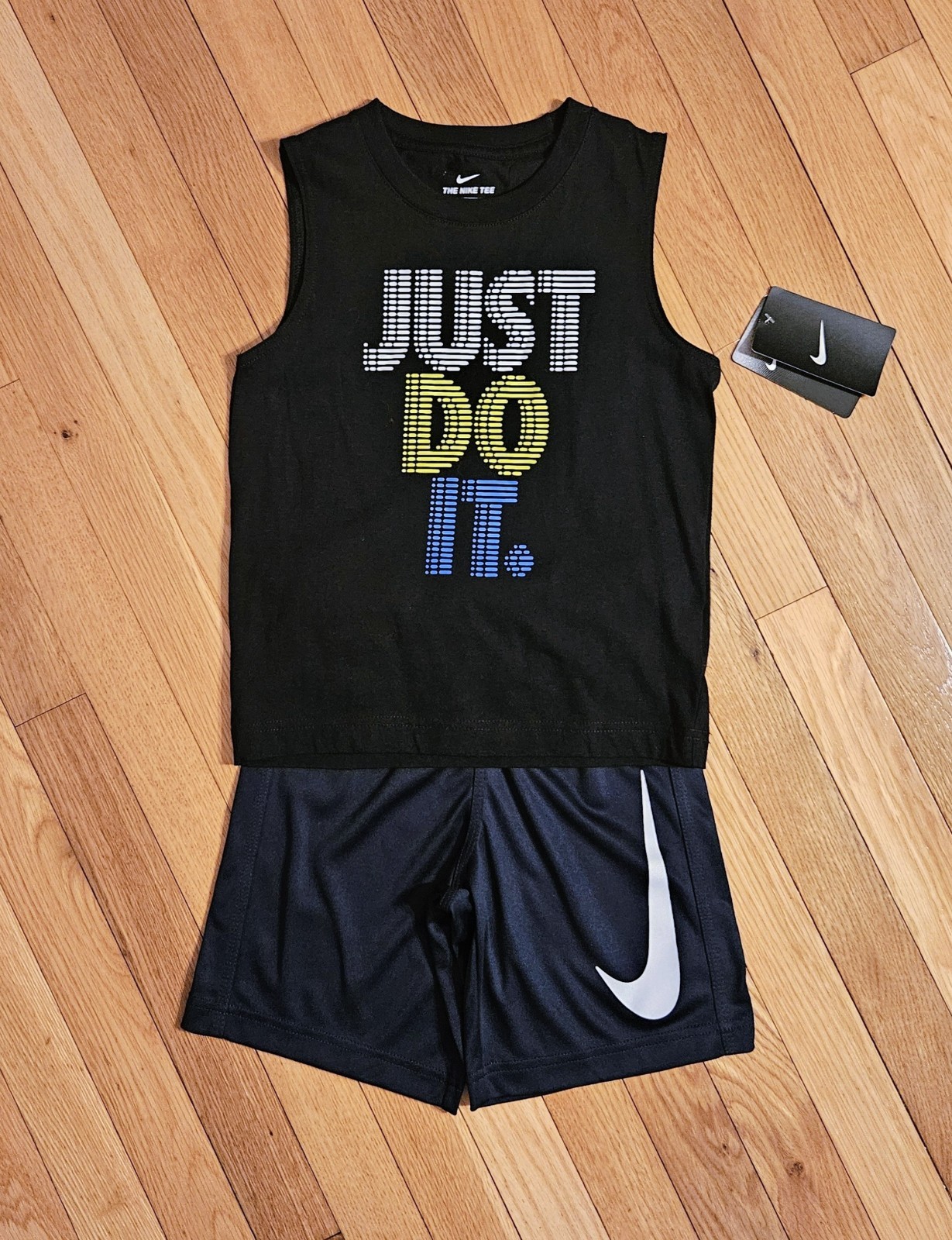 NEW Nike Little Boy Tank Tee & Short Set, Black/Blue (sz 5, 7)