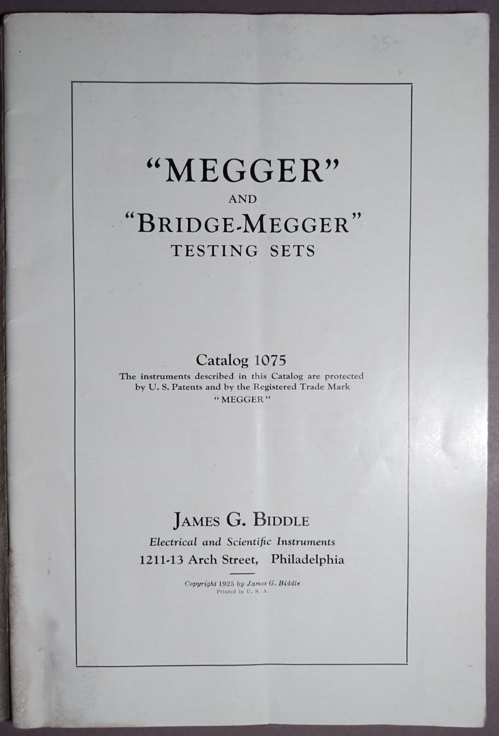 1925 Megger & Bridge Megger Insulation Testing Sets Catalog James Biddle B1-54