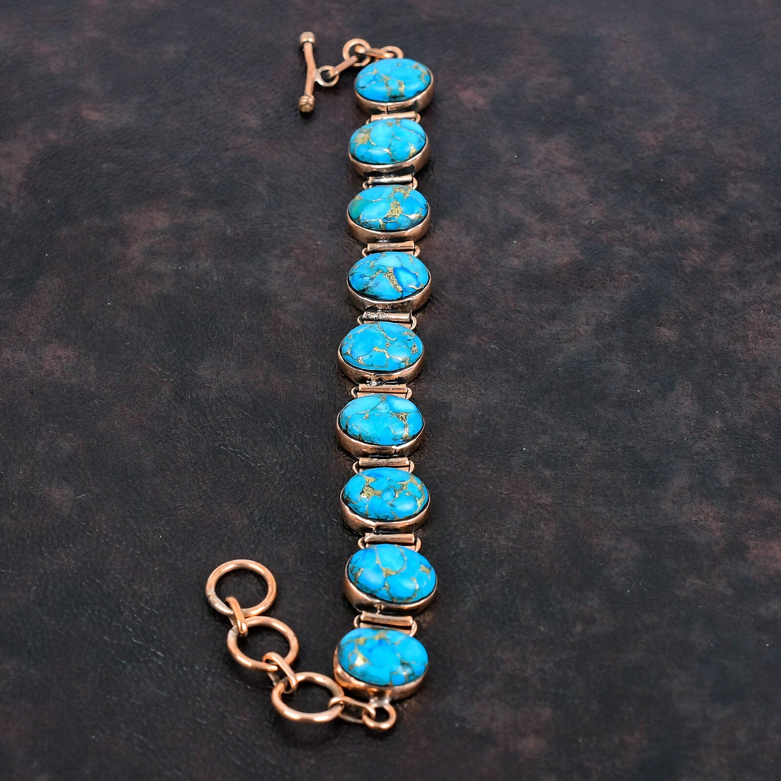 Blue Turquoise Jewelry Copper Gift For Briedsmaid Adjustable Bracelet 6.0"