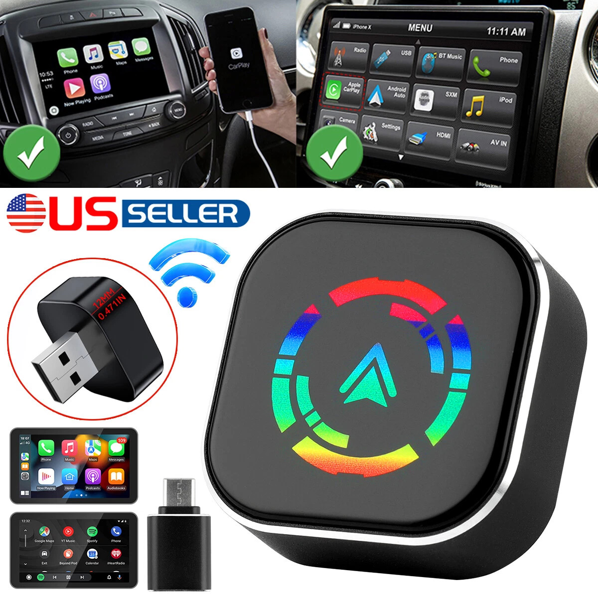 Wireless CarPlay Adapter for Apple iPhone & Android Auto USB Adapter Plug & Play