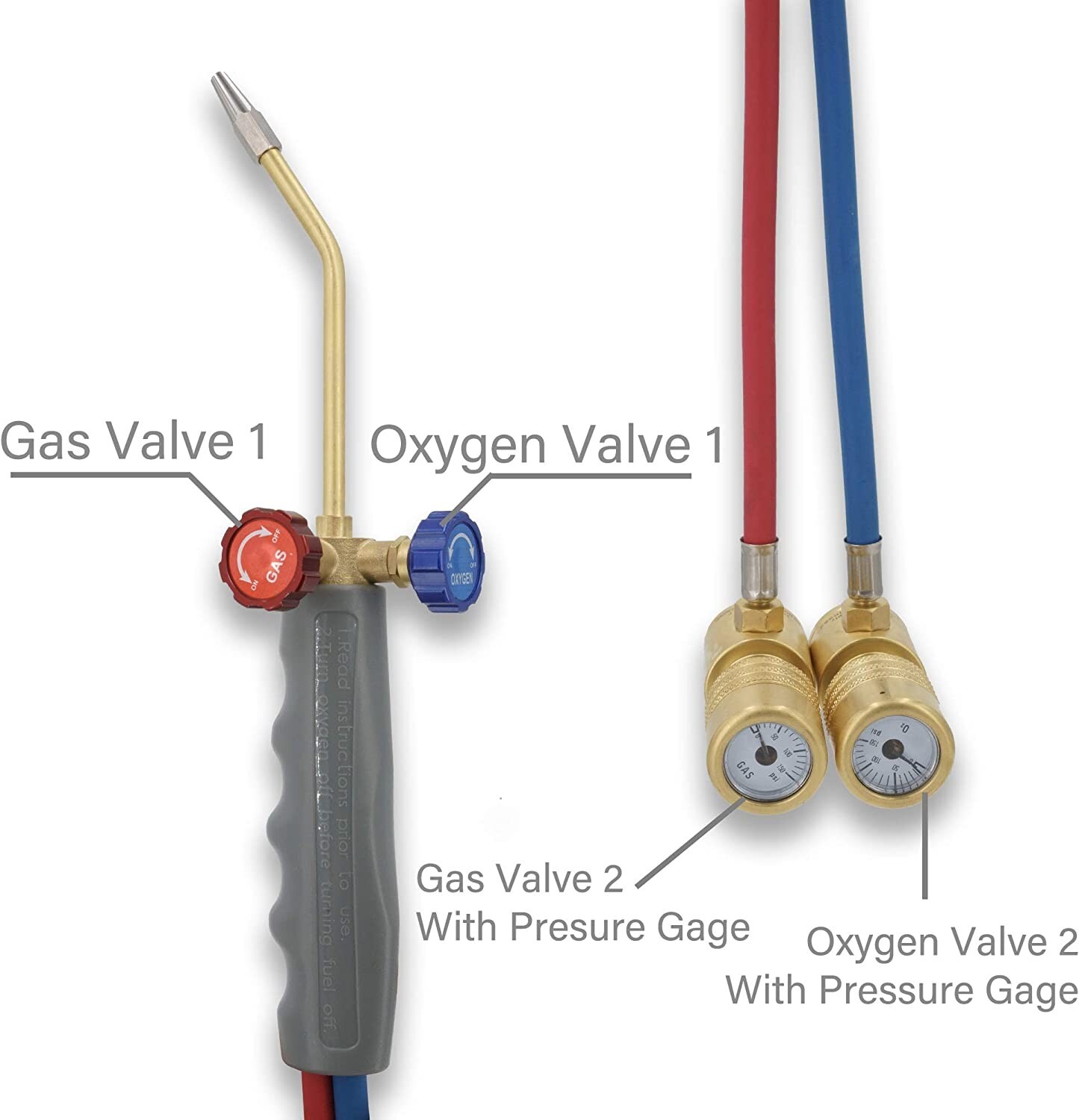 Oxygen MAPP Torch Kit W/ Pressure Meter W/ Tank Support, Glasses And Flint Spark