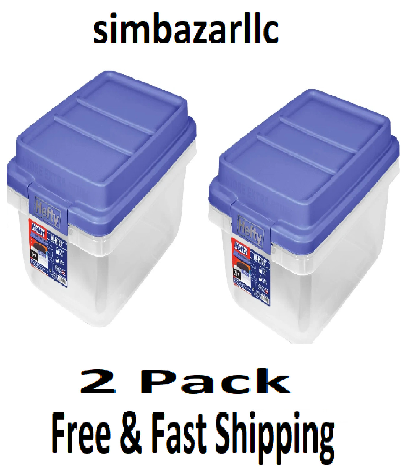 2pk Hefty 18 Quart Clear Plastic Latched Storage Bin with Blue HI-RISE Lid,Adult