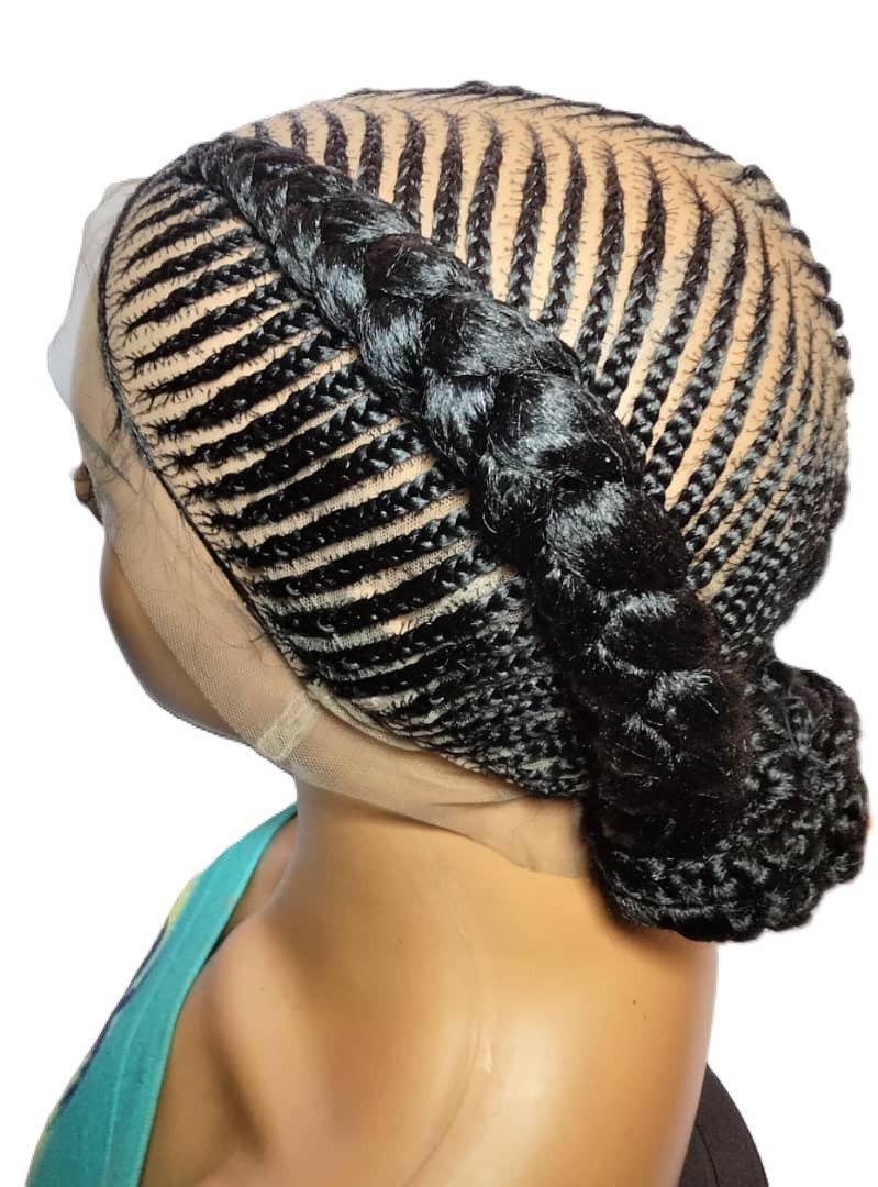 Bun Braided Wig. Ghana Cornrow Braids Full Lace with Baby Hair Bun Wig