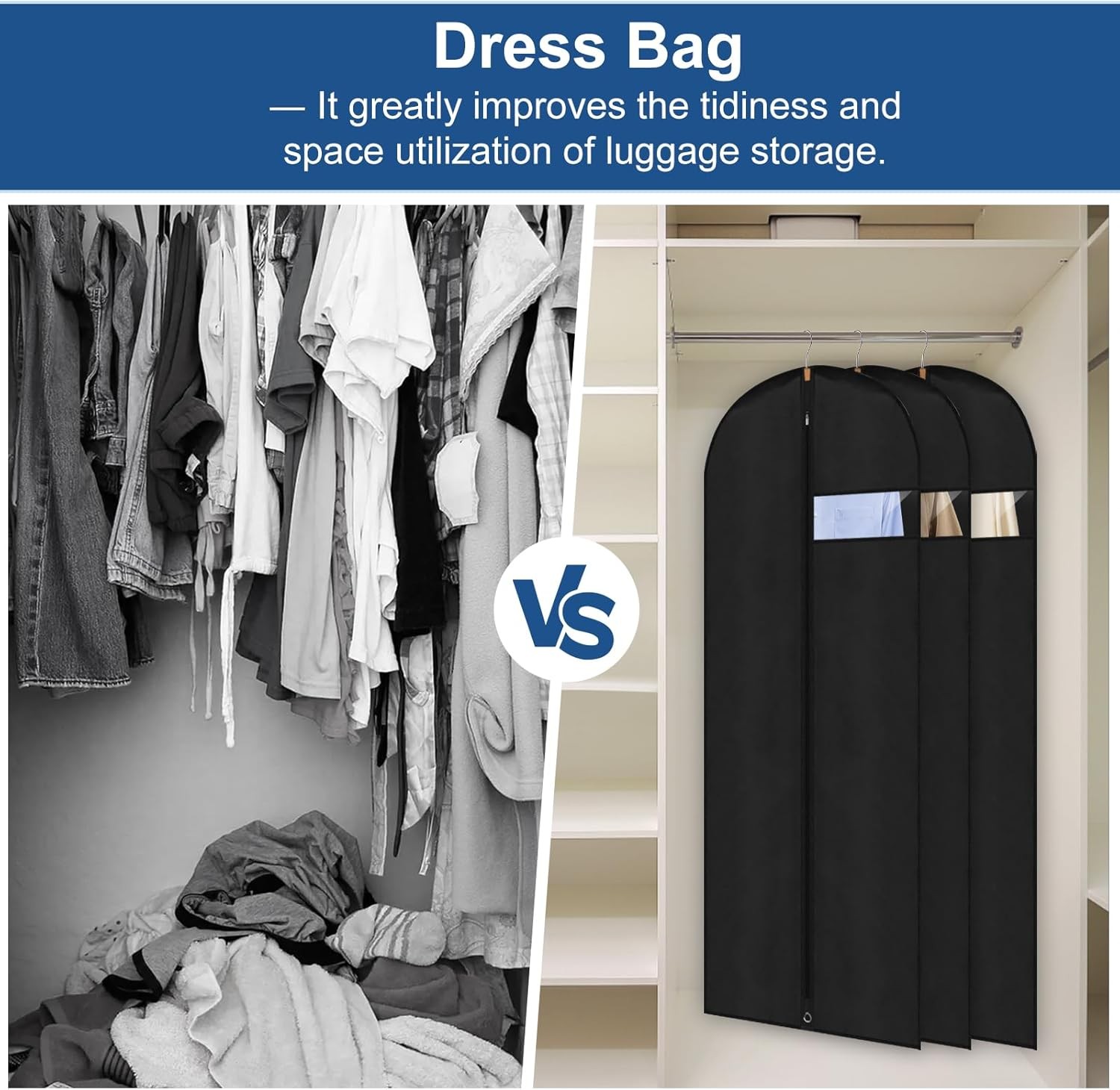 Dress Bags for Gowns,60" Long Dress Garment Bag, Garment Bags for Hanging Clothe