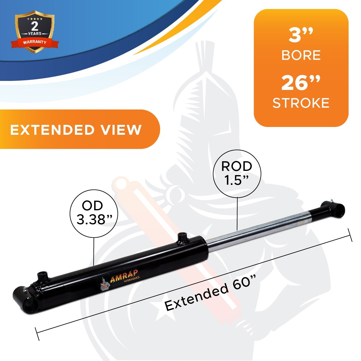 3x26 Hydraulic Cylinder-3" Bore, 26" Stroke -Welded Cross Tube Cylinder(new)