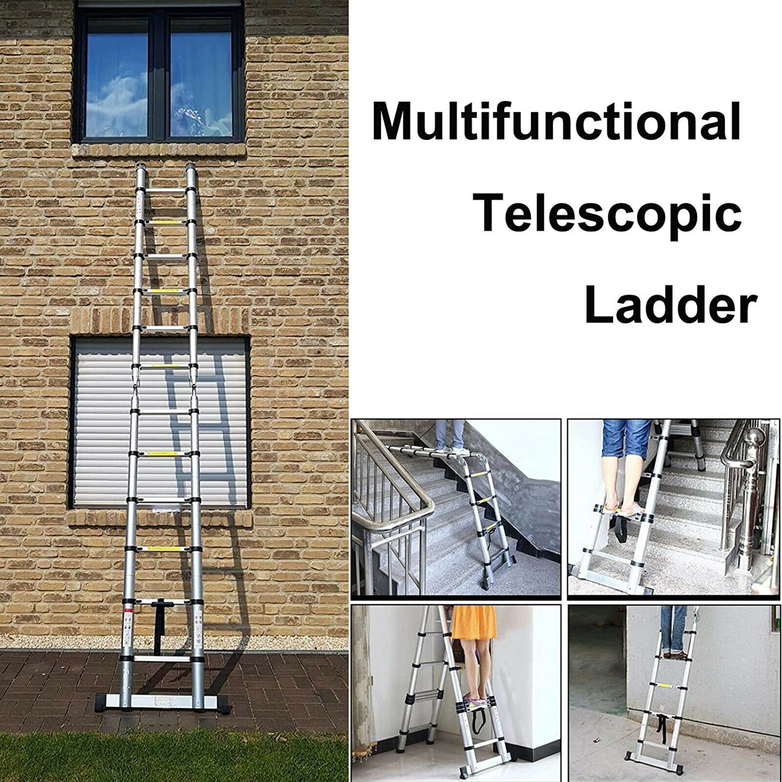 8-16FT Steel Telescoping Ladder Extension Ladders Retraction Collapsible Folding