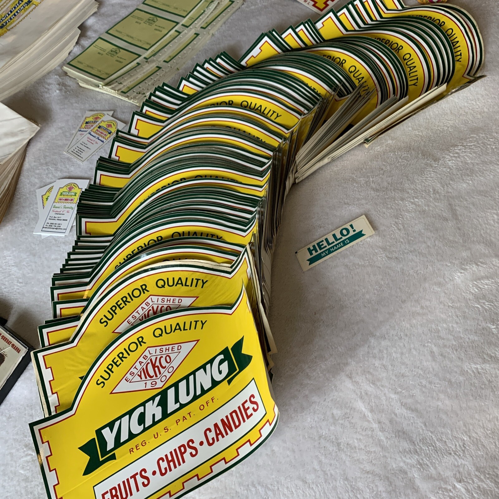 Rare Vintage Hawaii Yick Lung Lot Labels, Shirts, POGS, Decals Etc.