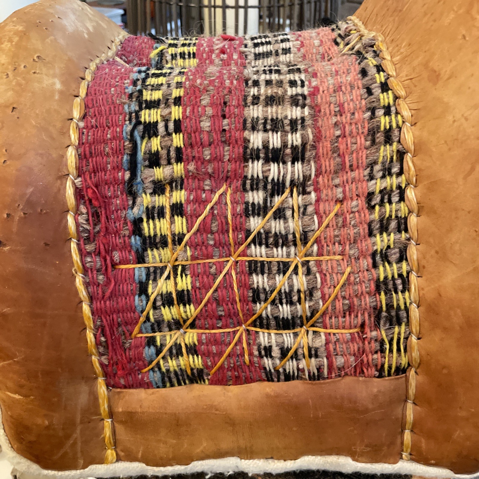 VTG North African Leather Donkey Saddle Woven Textile Tunisia