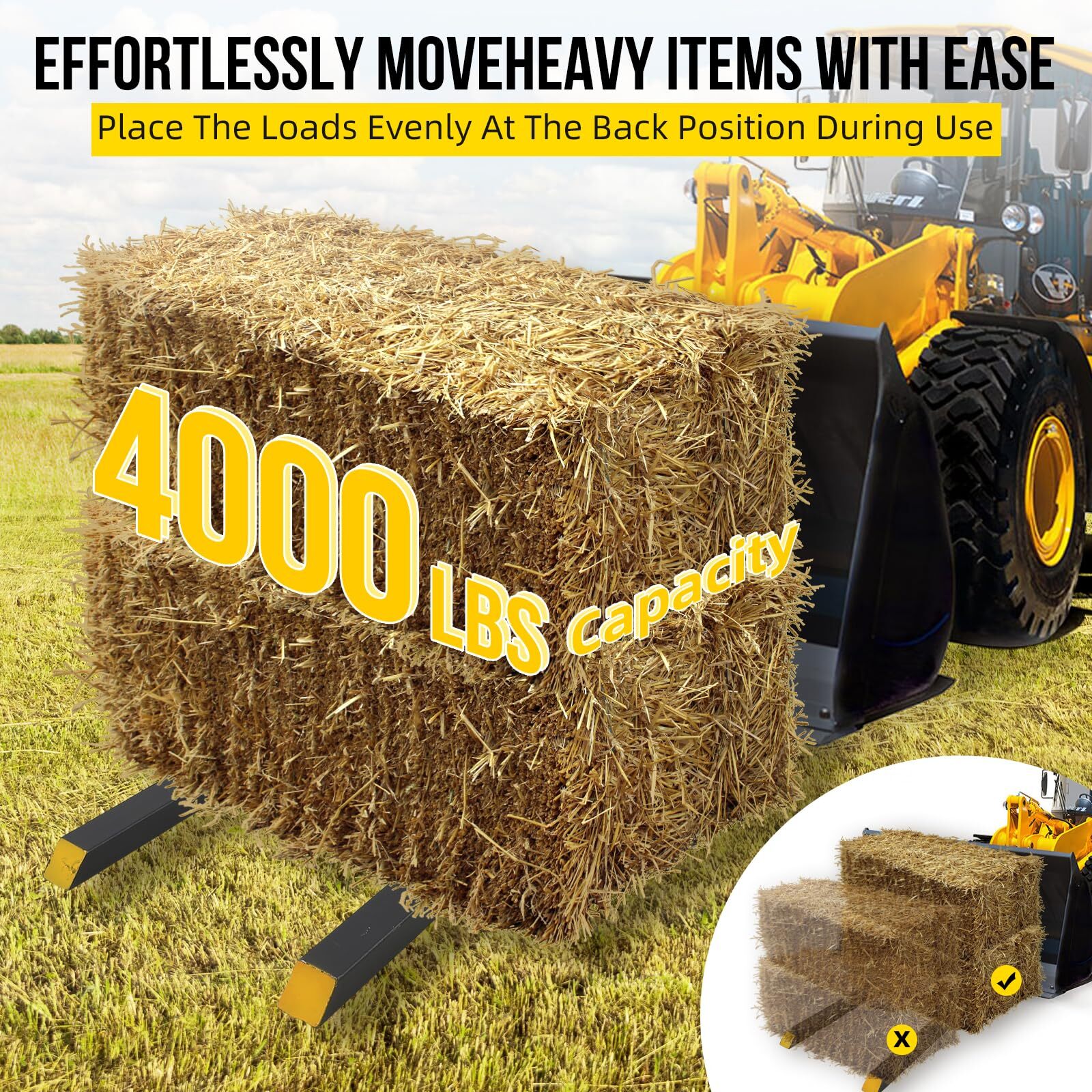 4000Lbs 60" Tractor Clamp On Pallet Forks Bucket Quick Attach W/ Stabilizer Bar