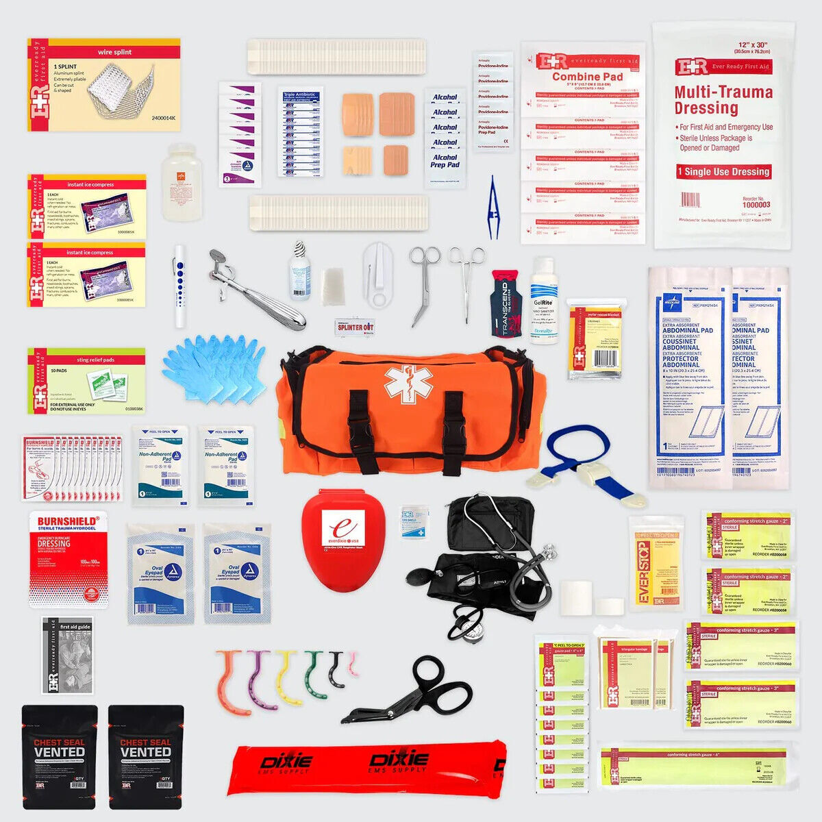 Ever Ready First Aid EMT Trauma Kit Fully Stocked w Bandages Shears & Chest Seal