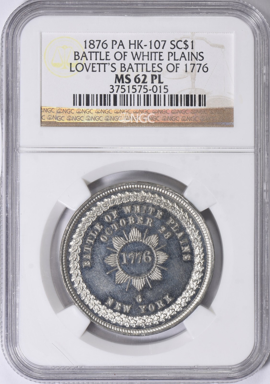 1876 So-Called Dollar HK-107 NGC MS-62 PL