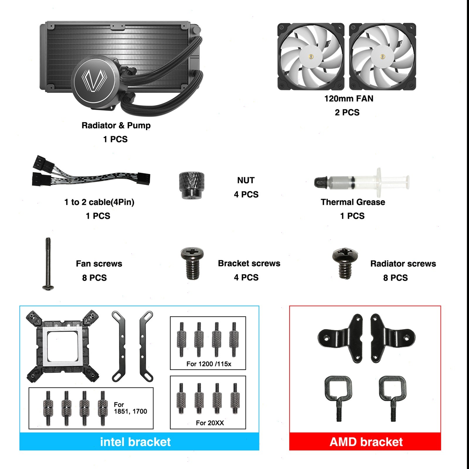 Vetroo V240 240mm AIO Liquid CPU Cooling System, for Intel & AMD - Black