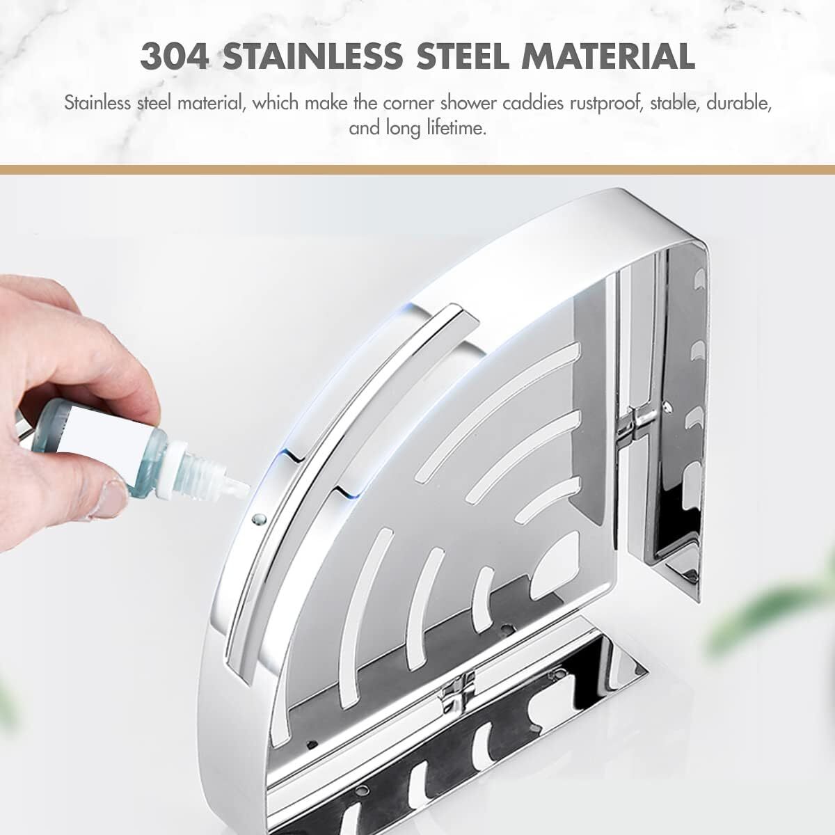 304 Shower Caddy Shelf Bathroom Bath Storage Holder Adhesive Organizer Rack,2pcs