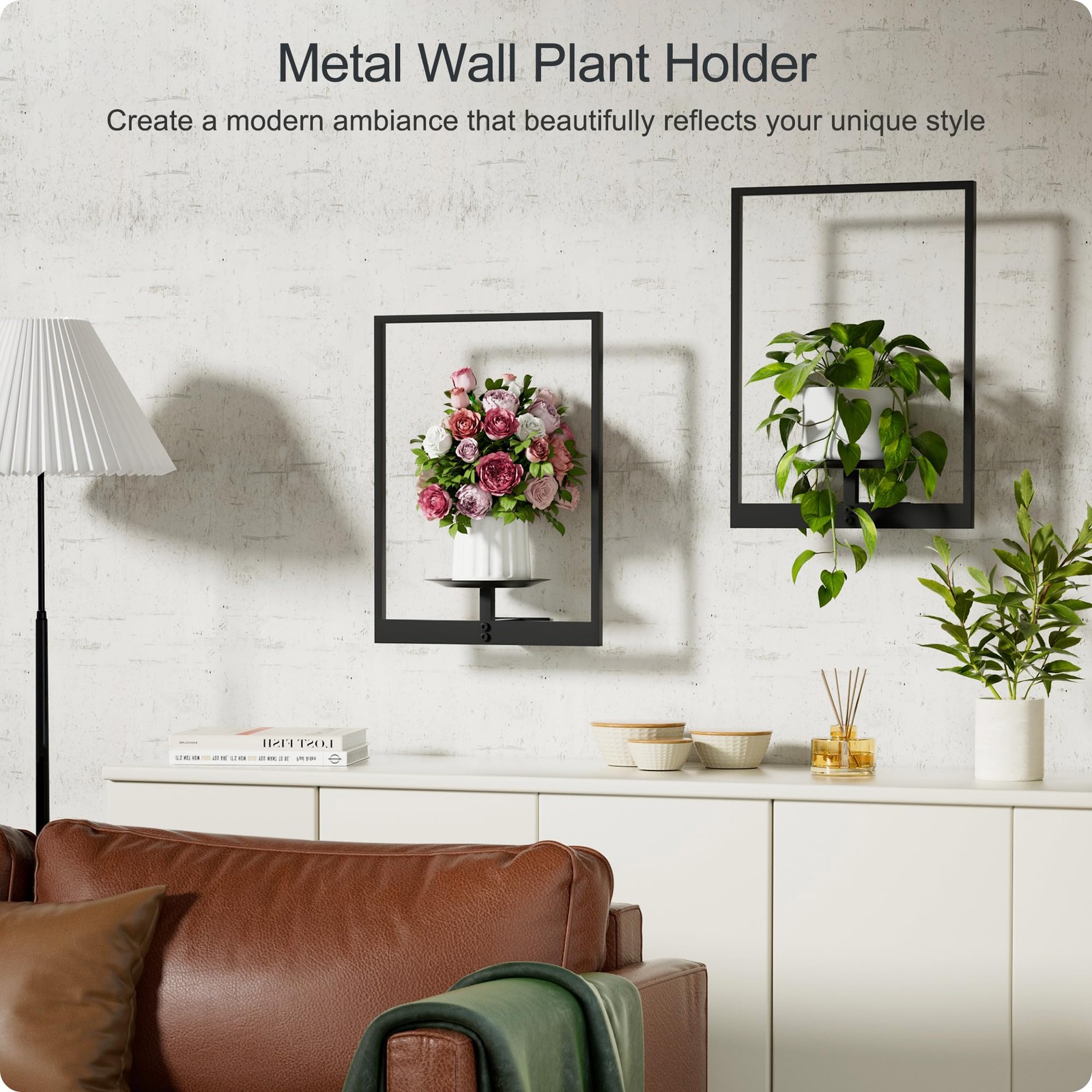 Black Metal Wall Plant Holder - 2-Pack Wall Mounted Plant Stands and Hanging ...