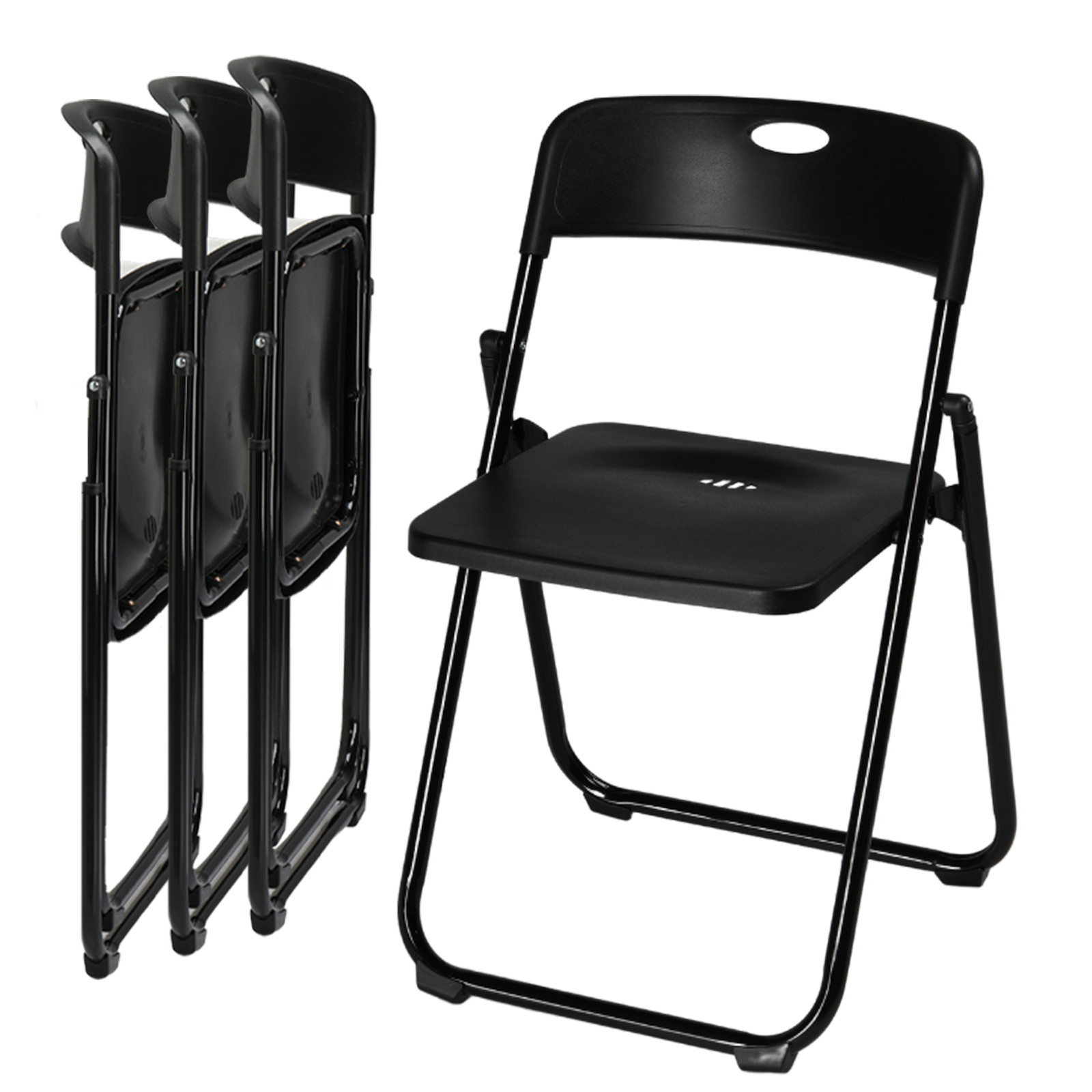 4 PCS In/Outdoor Heavy Duty Plastic Folding Chairs with Reinfoced Steel Frame
