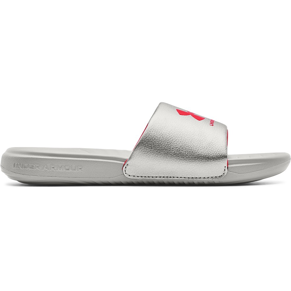 Under Armour 3023772 Women's UA Ansa Fix Slides, Metallic Tin, Size 10