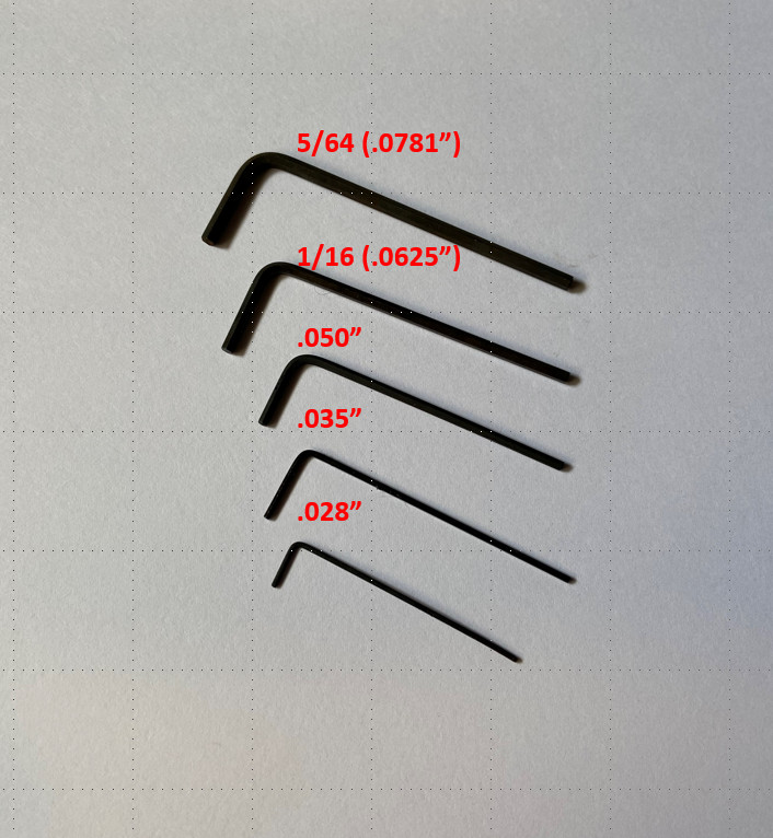 Micro Hex Key / Allen Wrenches buy 1 or set of 5 small L .028 .035 .050 1/8 5/64
