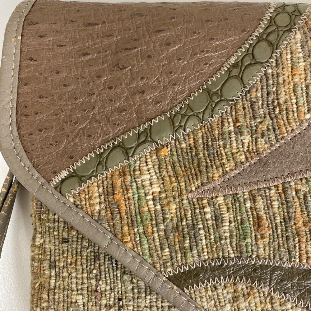 Vintage 80s Bagland Faux Leather Tapestry Patchwork Large Clutch Purse Wristlet