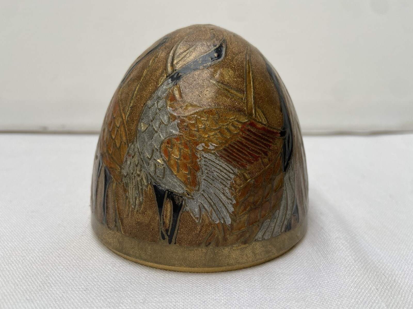 Solid Brass Egg & Stand Cloisonne Painted Trinket Box Ornate Enamel India Birds