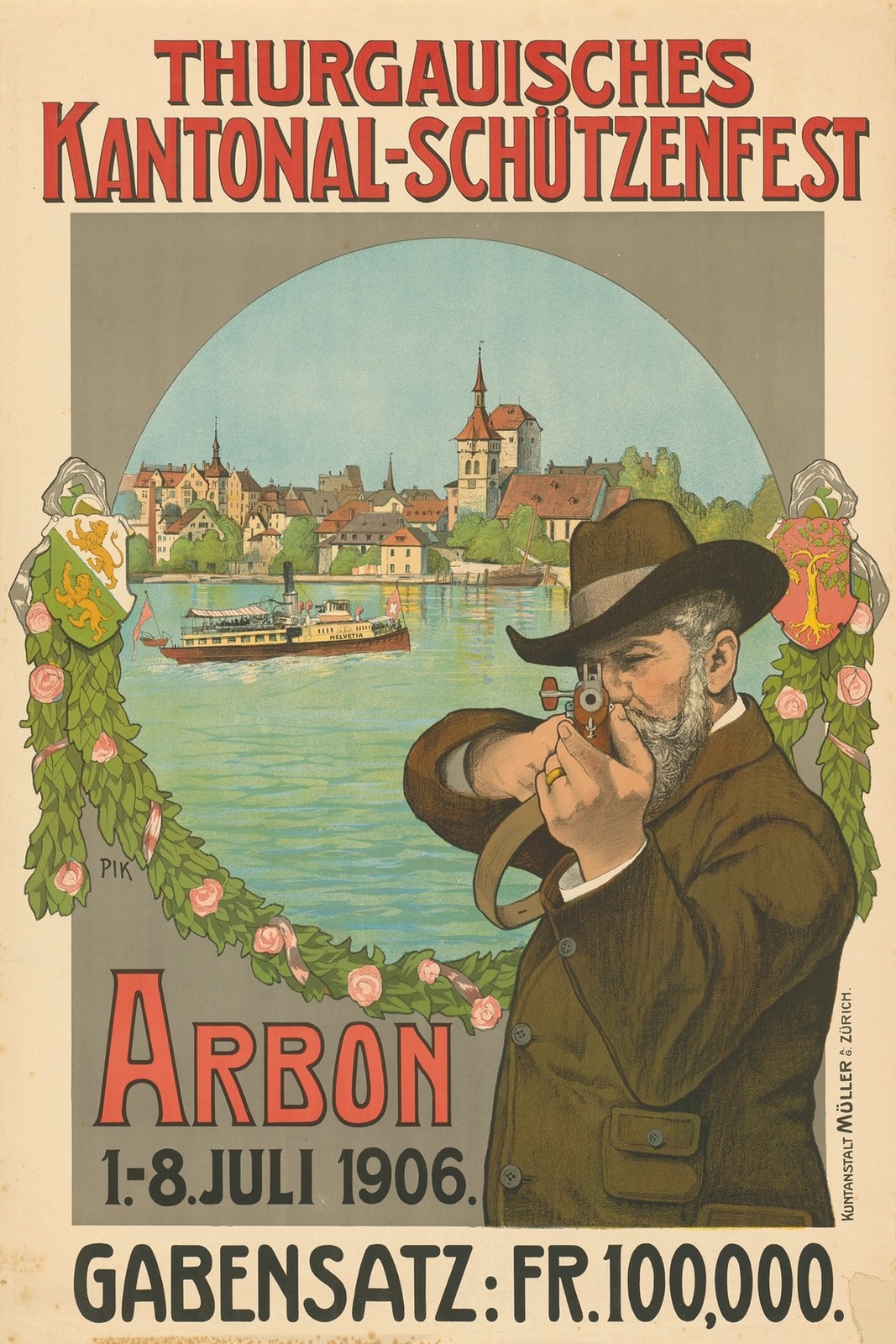 🎯 Thurgauisches Kantonal-Schuetzenfest Poster (1906) Vintage Arbon Festival