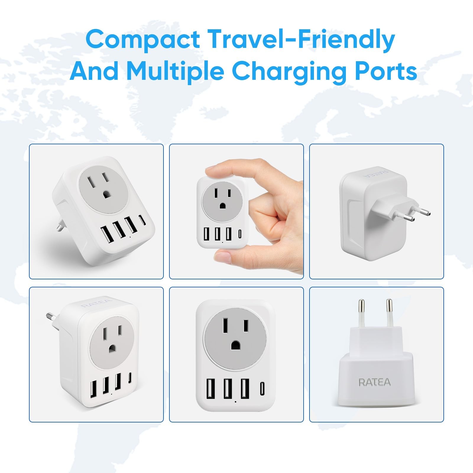 European Travel Plug Adapter, RATEA International Power white gray