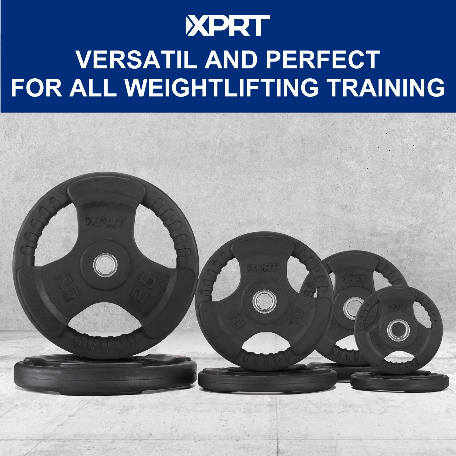 XPRT Fitness Standard Weight Plates 2.5-45lb Rubber Coated Triple-Grip Home Gym