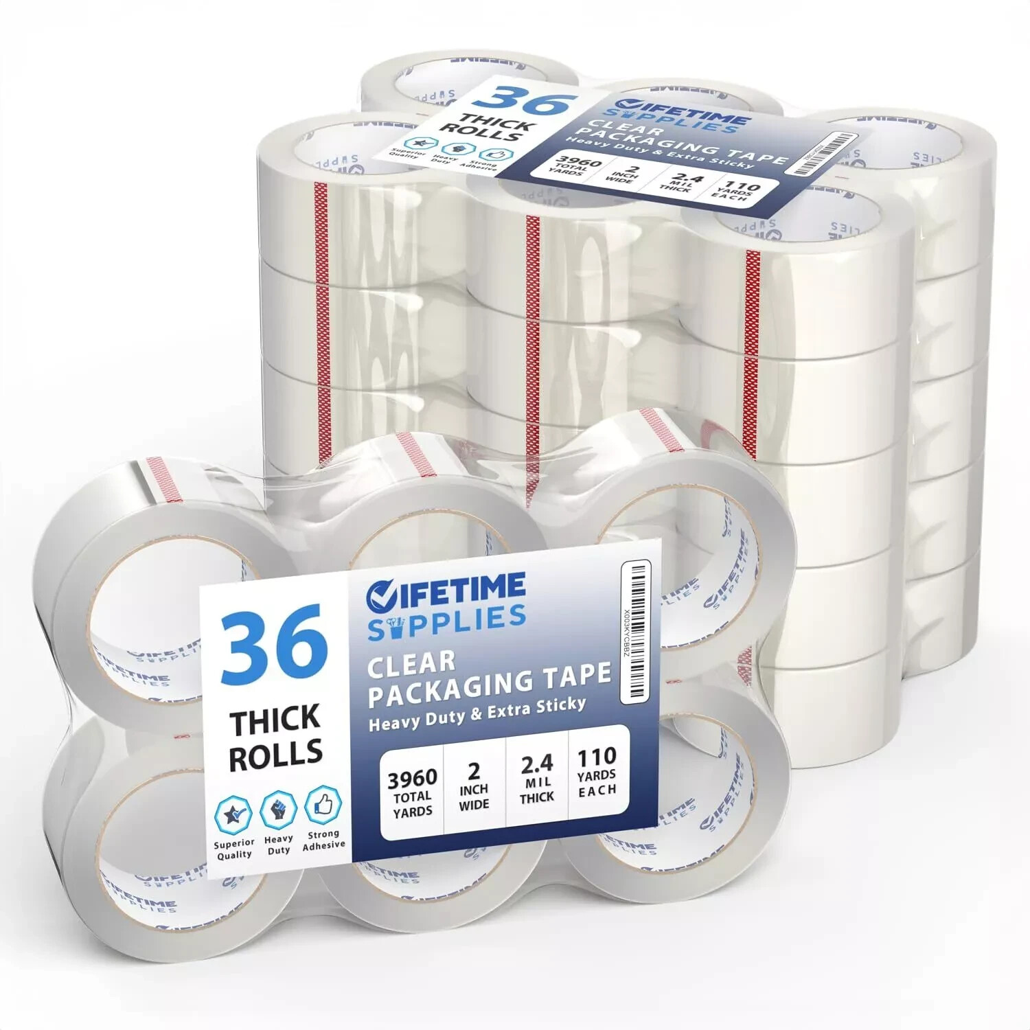 6/36 Rolls of Heavy-Duty Carton Sealing Packing Tape 2" x 110 Yards 2.2 2.4 mil