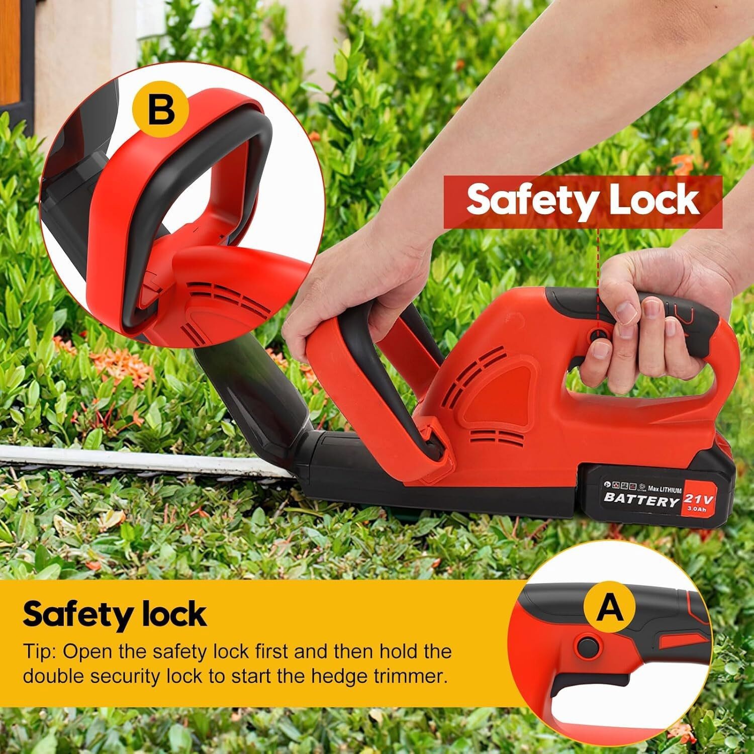 22'' Electric Hedge Trimmer Cordless Power Hedge Trimmer with 2Battery & Charger