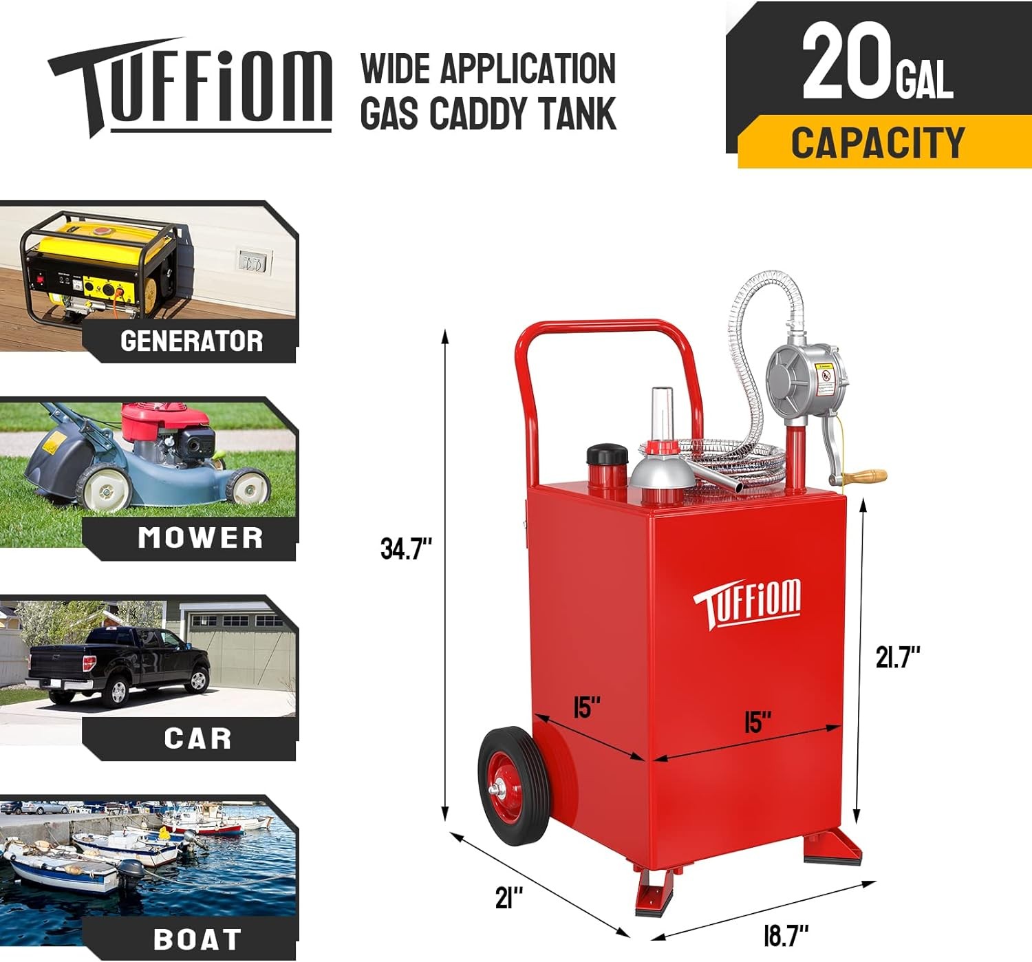 20 Gallon Fuel Caddy 8.9ft Hose Gas Transfer with Rotary Hand Siphon Pump New