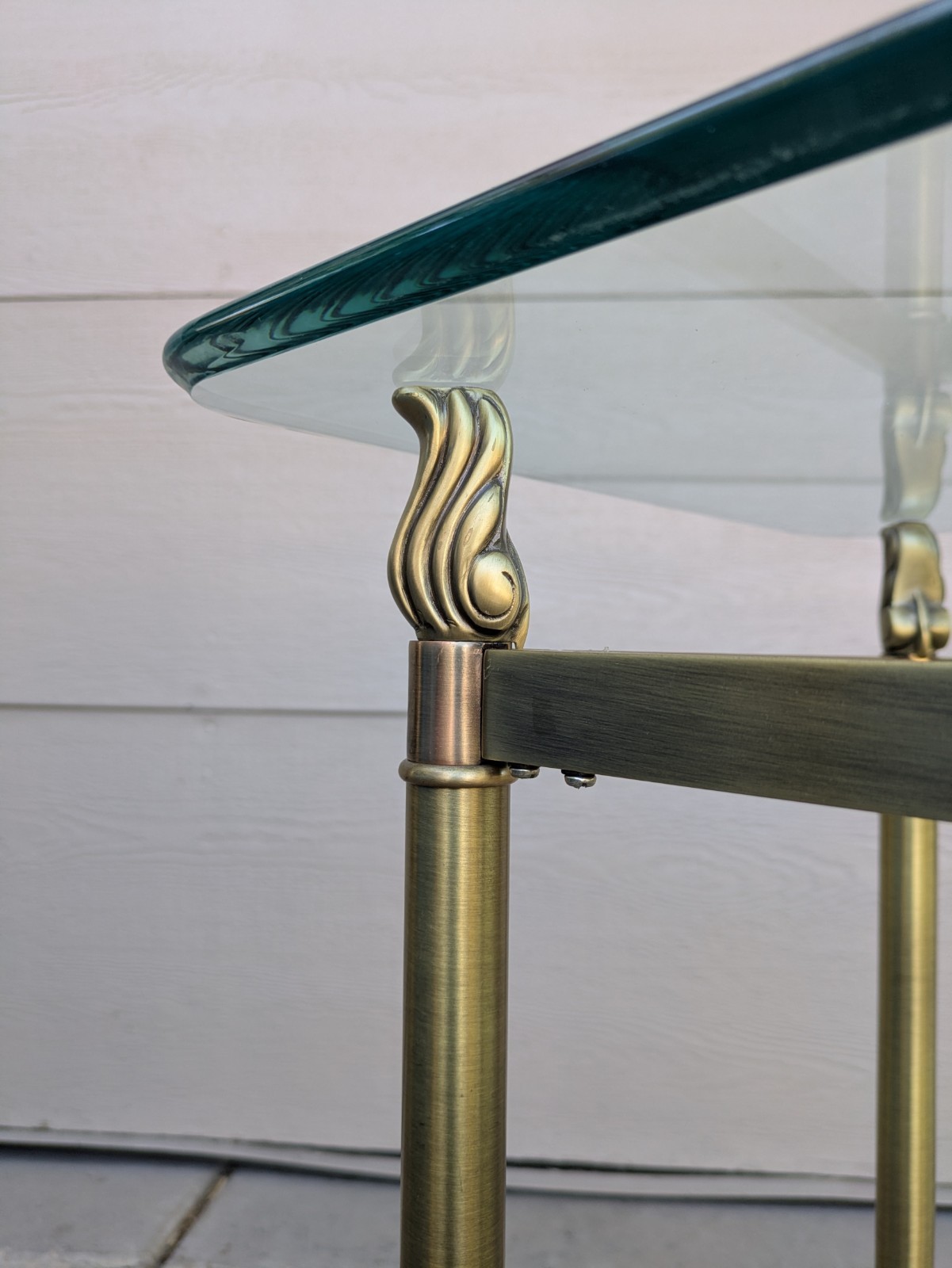 Vintage La Barge Style Glass Brass Console Table Flame Tip Hollywood Regency